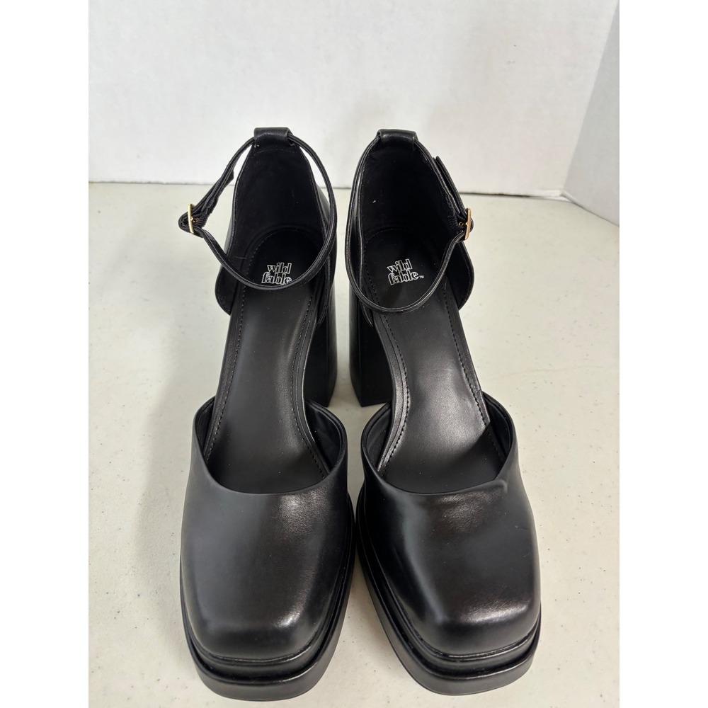 Wild Fable Black Platform Pumps Chunky Block Heel Square Toe Ankle Strap 7.5 - Picture 4 of 9